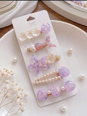 Iridescent Purple and white Mermaid Hair Clip Set